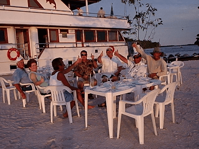 Sunset dining on white-sand Amazon river beaches
